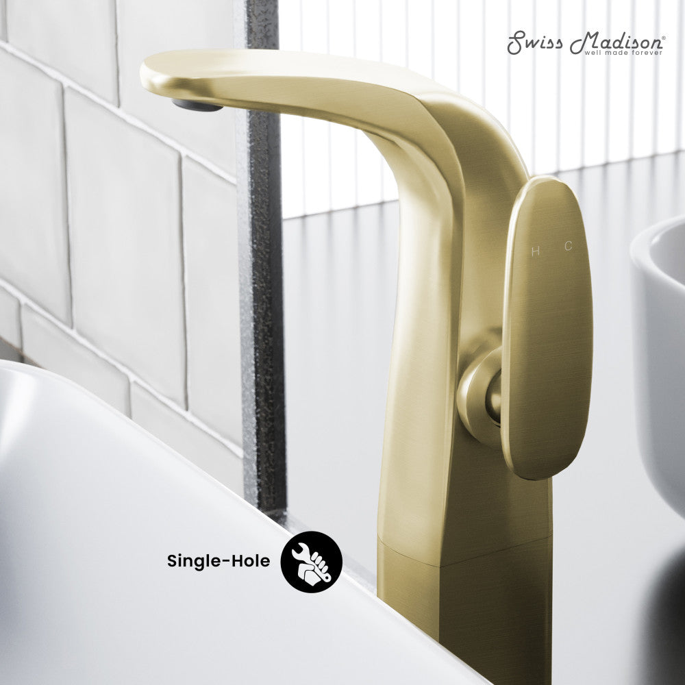 Swiss Madison Chateau Single Hole, Single-Handle, High Arc Bathroom Faucet in Brushed Gold
