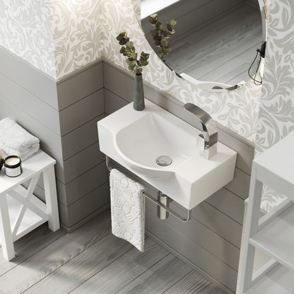 Swiss Madison Chateau 21.5" Right Side Faucet Wall-Mount Bathroom Sink with Chrome Towel Bar