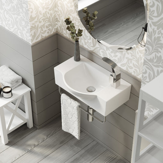 Swiss Madison Chateau 21.5" Right Side Faucet Wall-Mount Bathroom Sink with Chrome Towel Bar