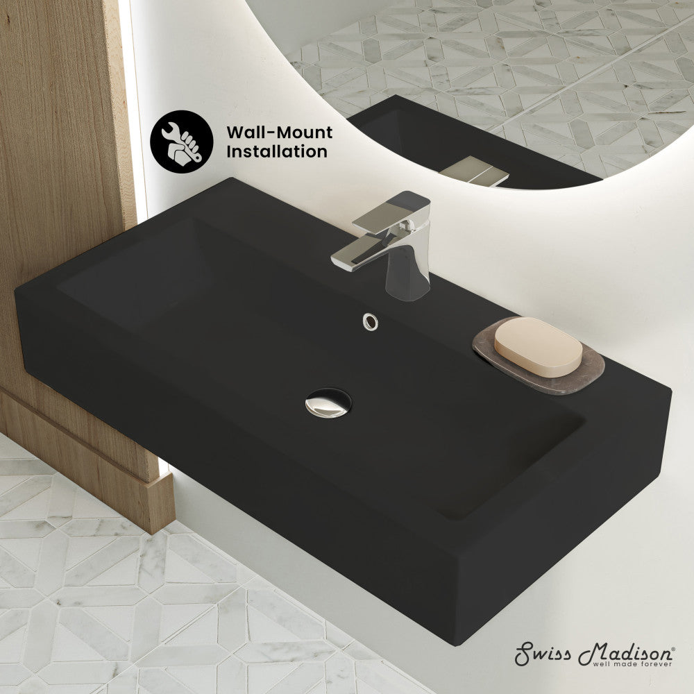 Swiss Madison Voltaire 32" Rectangle Wall-Mounted Sink in Matte Black