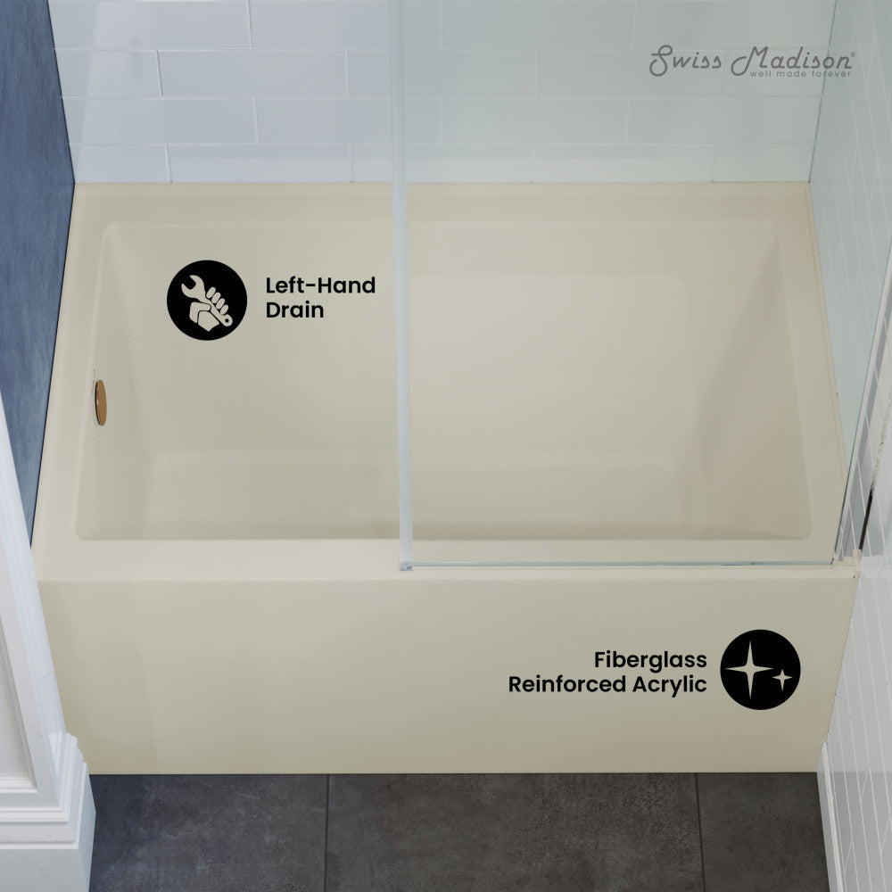 Swiss Madison Voltaire 48" x 32" Left-Hand Drain Alcove Bathtub with Apron in Bisque