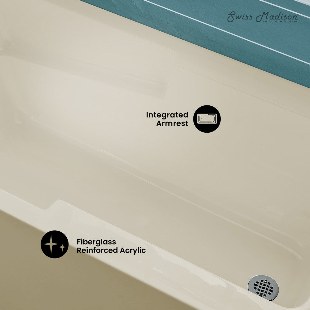 Swiss Madison Voltaire 54" x 30" Left-Hand Drain Alcove Bathtub with Apron in Bisque