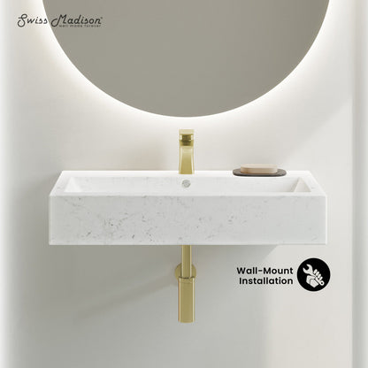 Swiss Madison Voltaire Wide Rectangle Wall Hung Sink in Static Marble