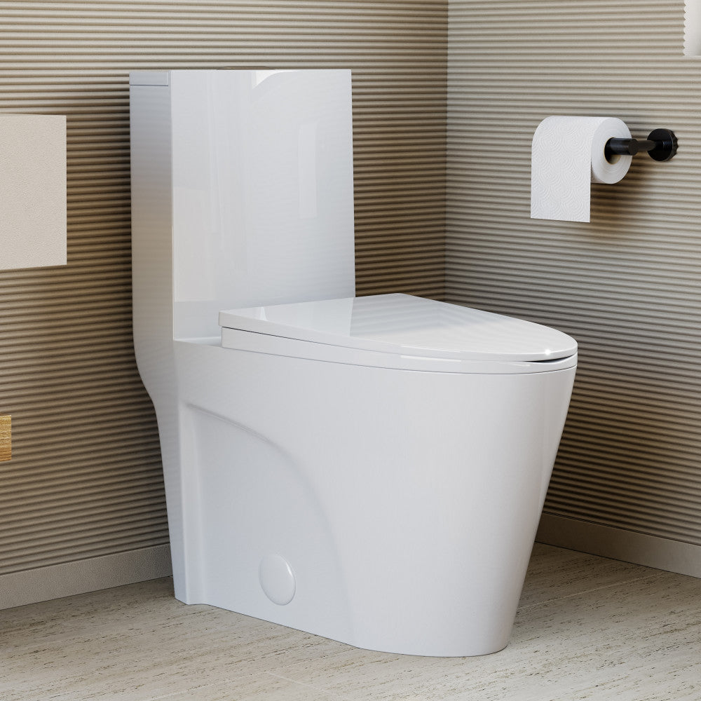 Swiss Madison St. Tropez One-Piece 14" Rough-in 1.1/1.6 GPF Dual Top Flush Elongated Toilet in Glossy White