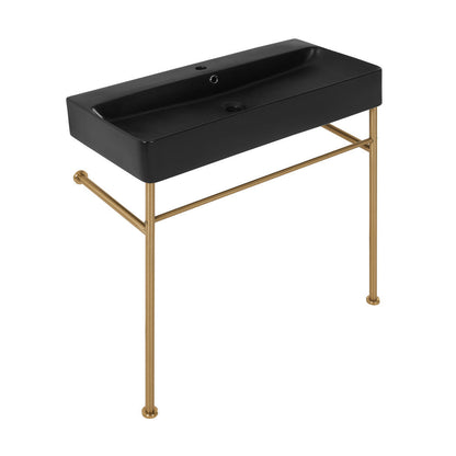Swiss Madison Carre 36 Ceramic Console Sink Matte Black Basin Brushed Gold Legs