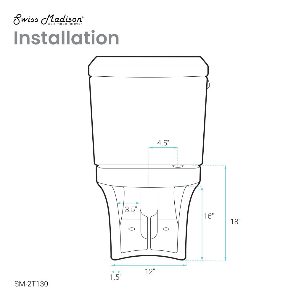 Swiss Madison Classe Two-Piece Elongated Left Side Flush Handle Toilet 1.28 gpf