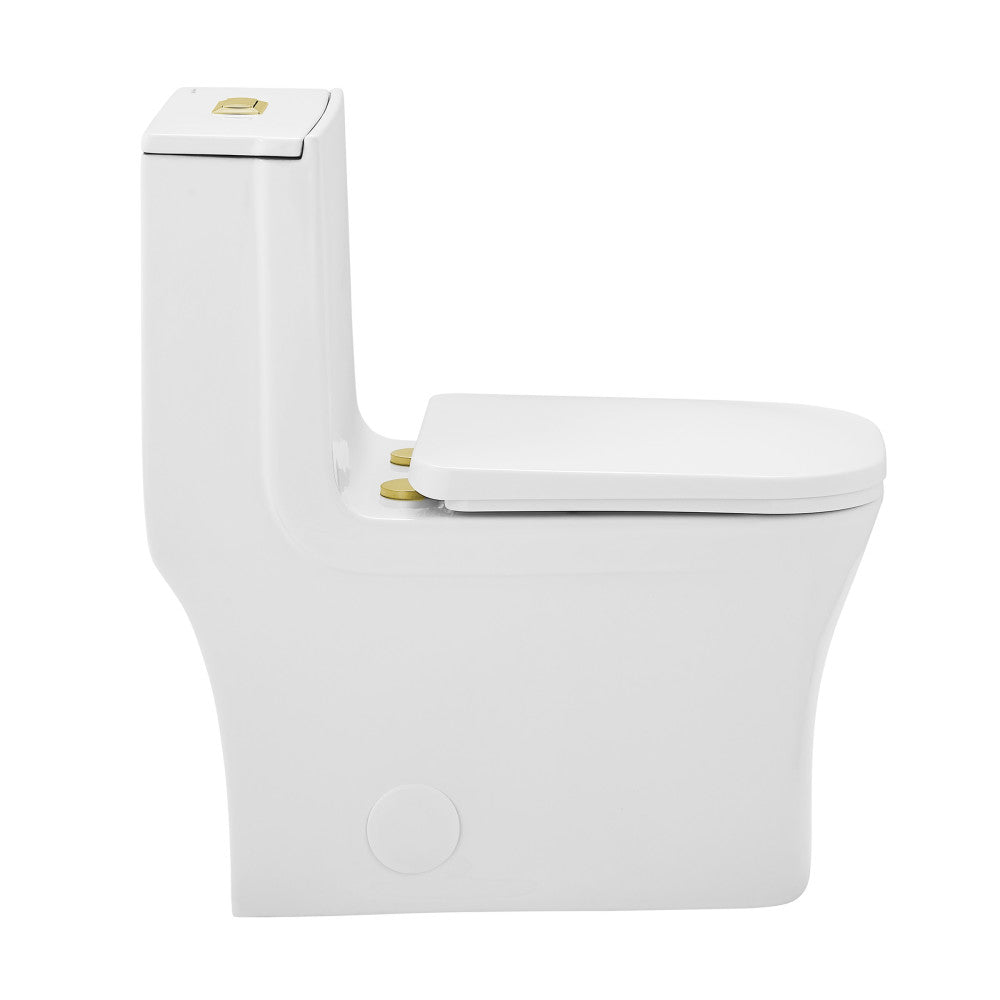 Swiss Madison Concorde One Piece Square Toilet Dual Flush, Brushed Gold Hardware 1.1/1.6 gpf