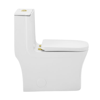 Swiss Madison Concorde One Piece Square Toilet Dual Flush, Brushed Gold Hardware 1.1/1.6 gpf
