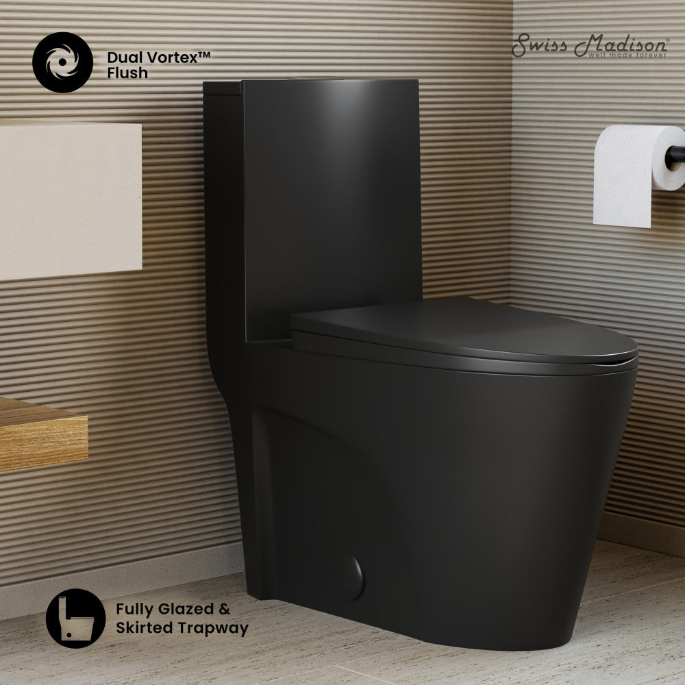 Swiss Madison St. Tropez One-Piece Elongated Toilet Vortex Dual-Flush in Matte Black 1.1/1.6 gpf