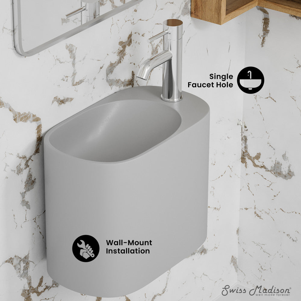 Swiss Madison Terre 17.5" Right Side Faucet Wall-Mount Bathroom Sink in Pashmina Grey