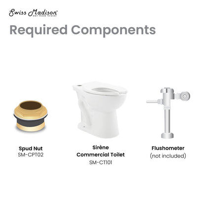 Swiss Madison Sirene Floor-Mounted Comfort Height Commercial Elongated Top Flush Spud Flushometer Toilet Bowl