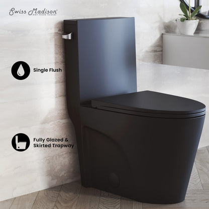 Swiss Madison St. Tropez One-Piece Elongated Toilet Left Side Vortex Flush Handle in Matte Black 1.28 gpf