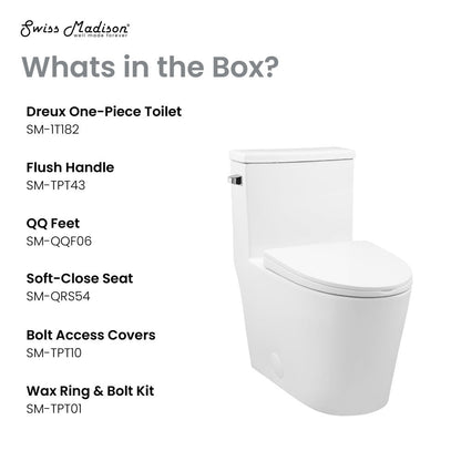 Swiss Madison Dreux One-Piece 12" Rough-in 1.28 GPF Left Flush Elongated Toilet in Glossy White