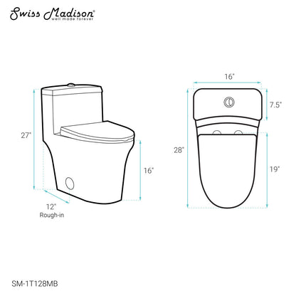 Swiss Madison Bastille One-Piece 12" Rough-in 1.1/1.6 GPF Dual Top Flush Elongated Toilet in Matte Black