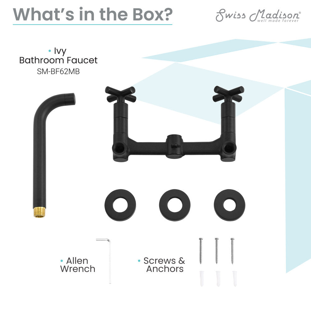 Swiss Madison Ivy 8 in. Widespread Double Cross-Handle Wall Mount Bathroom Faucet in Matte Black
