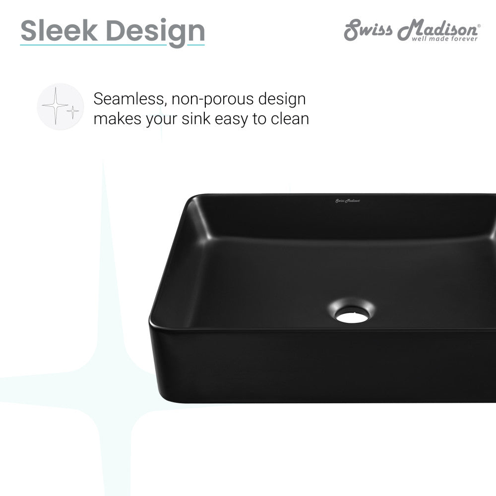 Swiss Madison Concorde Rectangle Ceramic Vessel Sink, Matte Black