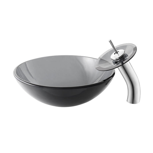 Swiss Madison Cascade 16.5 Color Glass Vessel Sink with Faucet, Black