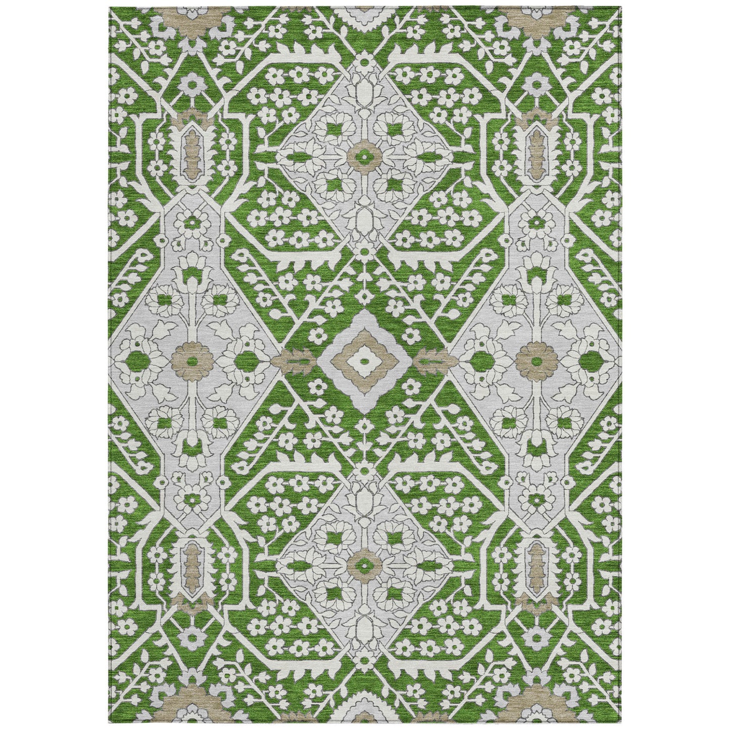 Tabselect Home Line 5' X 8' Green Gray And Taupe Floral Washable Indoor Outdoor Area Rug