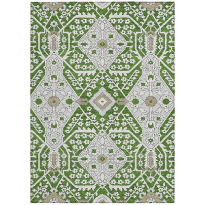 Tabselect Home Line 5' X 8' Green Gray And Taupe Floral Washable Indoor Outdoor Area Rug