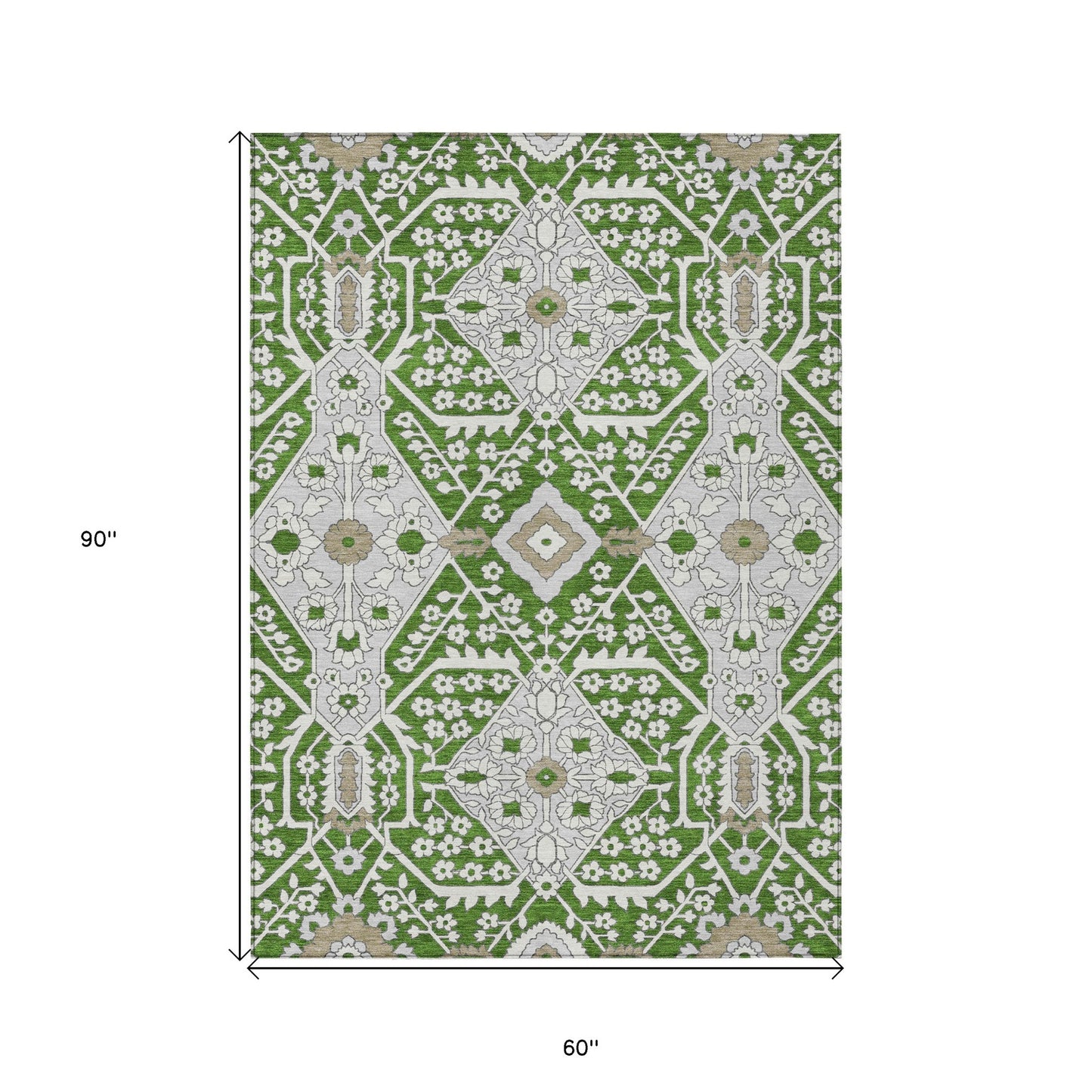 Tabselect Home Line 5' X 8' Green Gray And Taupe Floral Washable Indoor Outdoor Area Rug