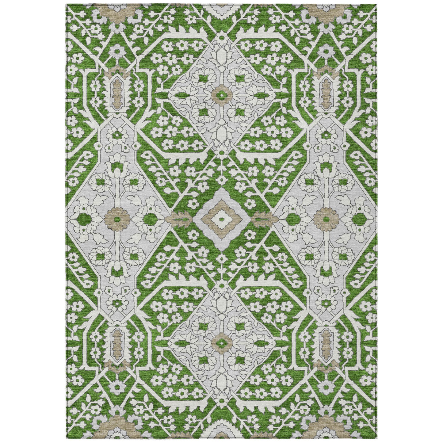 Tabselect Home Line 5' X 8' Green Gray And Taupe Floral Washable Indoor Outdoor Area Rug