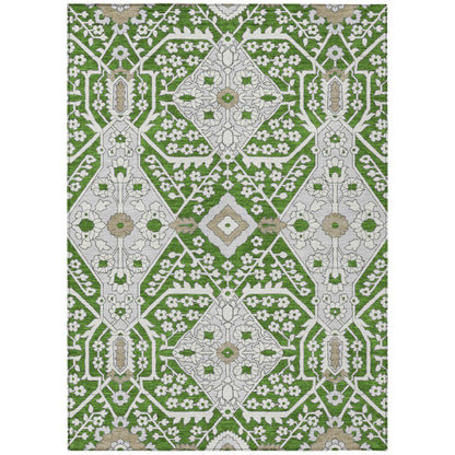 Tabselect Home Line 5' X 8' Green Gray And Taupe Floral Washable Indoor Outdoor Area Rug