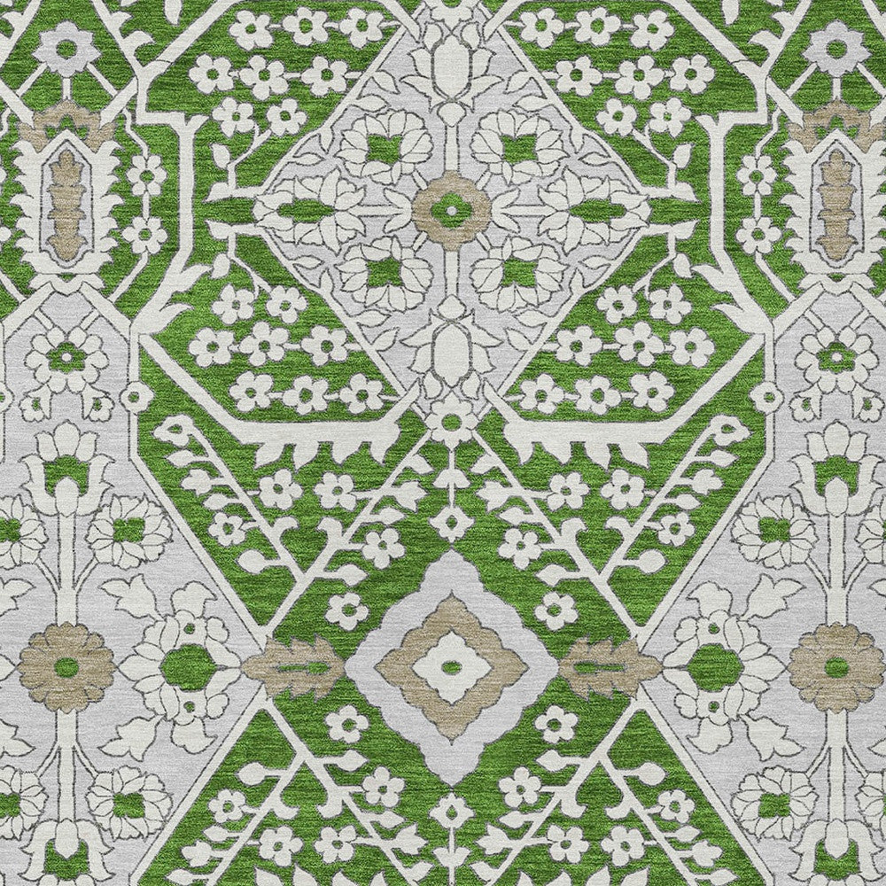 Tabselect Home Line 5' X 8' Green Gray And Taupe Floral Washable Indoor Outdoor Area Rug