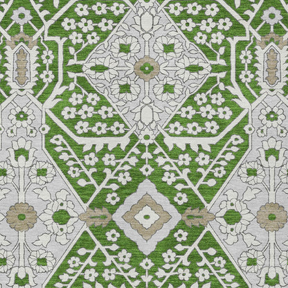 Tabselect Home Line 5' X 8' Green Gray And Taupe Floral Washable Indoor Outdoor Area Rug