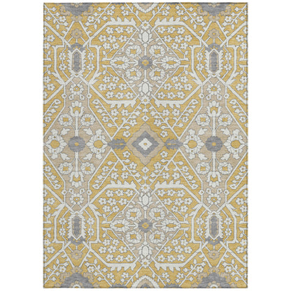 Tabselect Home Line 5' X 8' Gold Ivory And Gray Floral Washable Indoor Outdoor Area Rug