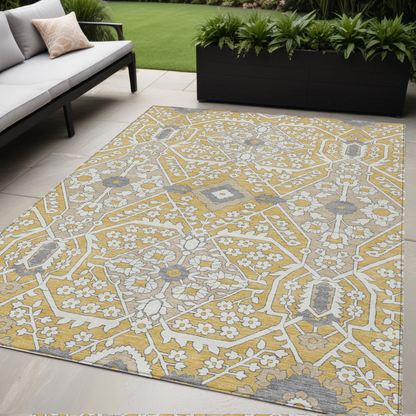 Tabselect Home Line 5' X 8' Gold Ivory And Gray Floral Washable Indoor Outdoor Area Rug