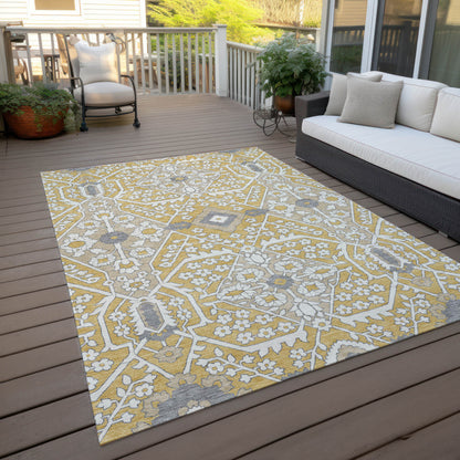 Tabselect Home Line 5' X 8' Gold Ivory And Gray Floral Washable Indoor Outdoor Area Rug