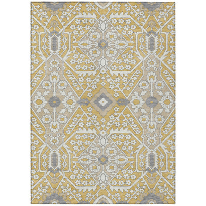 Tabselect Home Line 5' X 8' Gold Ivory And Gray Floral Washable Indoor Outdoor Area Rug