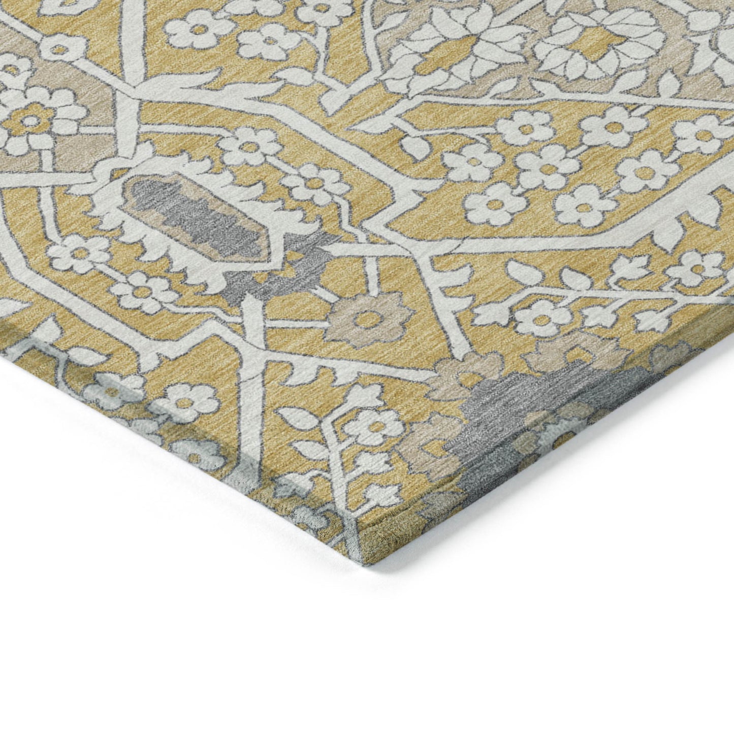 Tabselect Home Line 5' X 8' Gold Ivory And Gray Floral Washable Indoor Outdoor Area Rug
