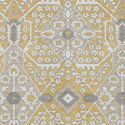 Tabselect Home Line 5' X 8' Gold Ivory And Gray Floral Washable Indoor Outdoor Area Rug