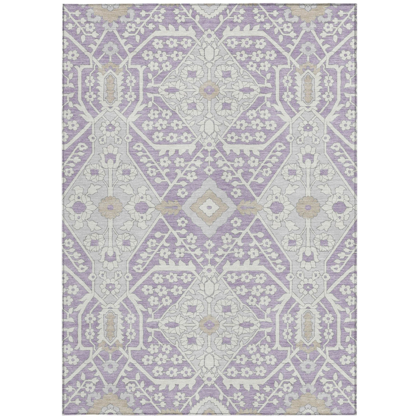 Tabselect Home Line 5' X 8' Lavender Gray And Beige Floral Washable Indoor Outdoor Area Rug