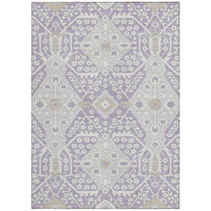 Tabselect Home Line 5' X 8' Lavender Gray And Beige Floral Washable Indoor Outdoor Area Rug