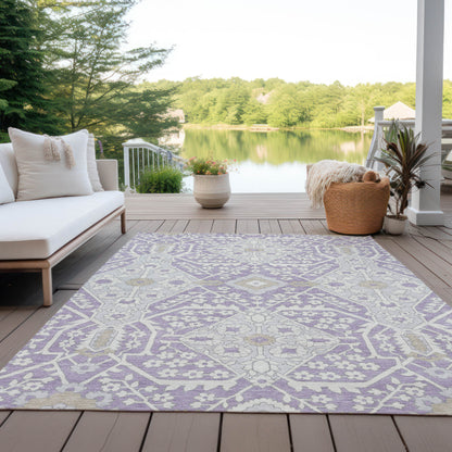 Tabselect Home Line 5' X 8' Lavender Gray And Beige Floral Washable Indoor Outdoor Area Rug