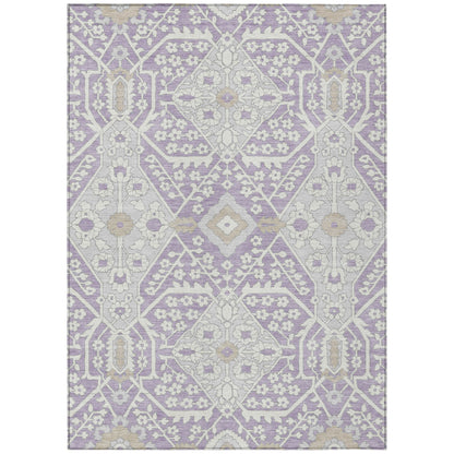 Tabselect Home Line 5' X 8' Lavender Gray And Beige Floral Washable Indoor Outdoor Area Rug