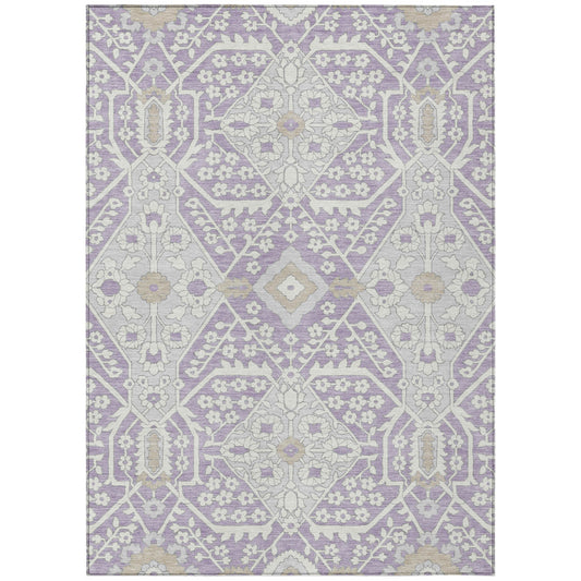 Tabselect Home Line 5' X 8' Lavender Gray And Beige Floral Washable Indoor Outdoor Area Rug