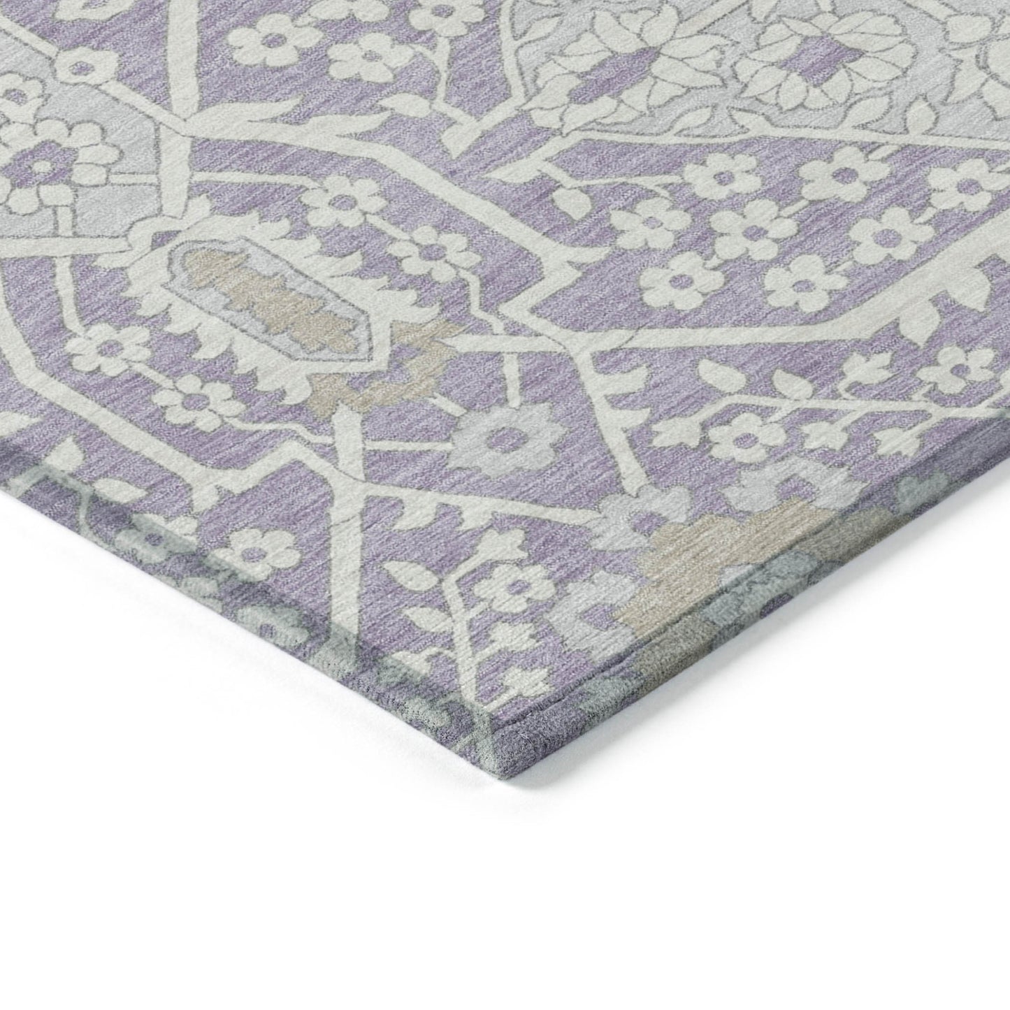 Tabselect Home Line 5' X 8' Lavender Gray And Beige Floral Washable Indoor Outdoor Area Rug
