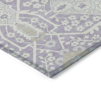 Tabselect Home Line 5' X 8' Lavender Gray And Beige Floral Washable Indoor Outdoor Area Rug