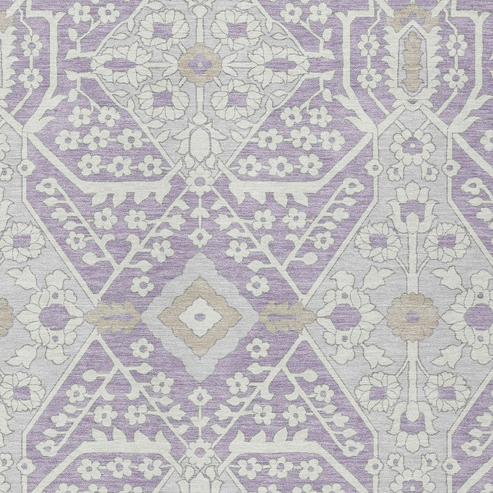 Tabselect Home Line 5' X 8' Lavender Gray And Beige Floral Washable Indoor Outdoor Area Rug
