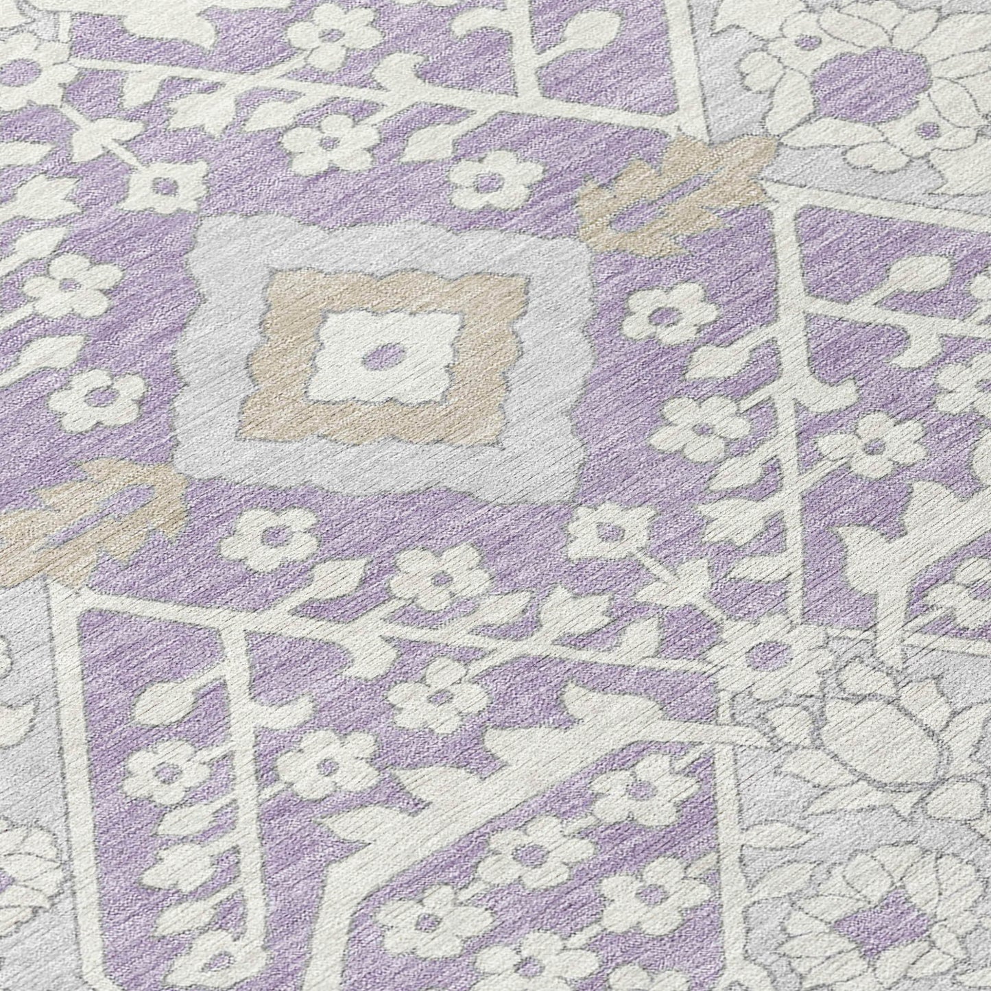 Tabselect Home Line 5' X 8' Lavender Gray And Beige Floral Washable Indoor Outdoor Area Rug