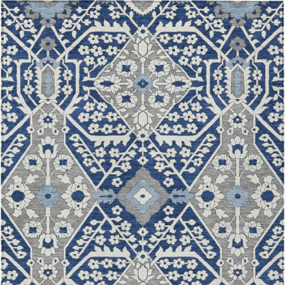 Tabselect Home Line 5' X 8' Navy Blue Gray And Ivory Floral Washable Indoor Outdoor Area Rug