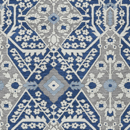 Tabselect Home Line 5' X 8' Navy Blue Gray And Ivory Floral Washable Indoor Outdoor Area Rug