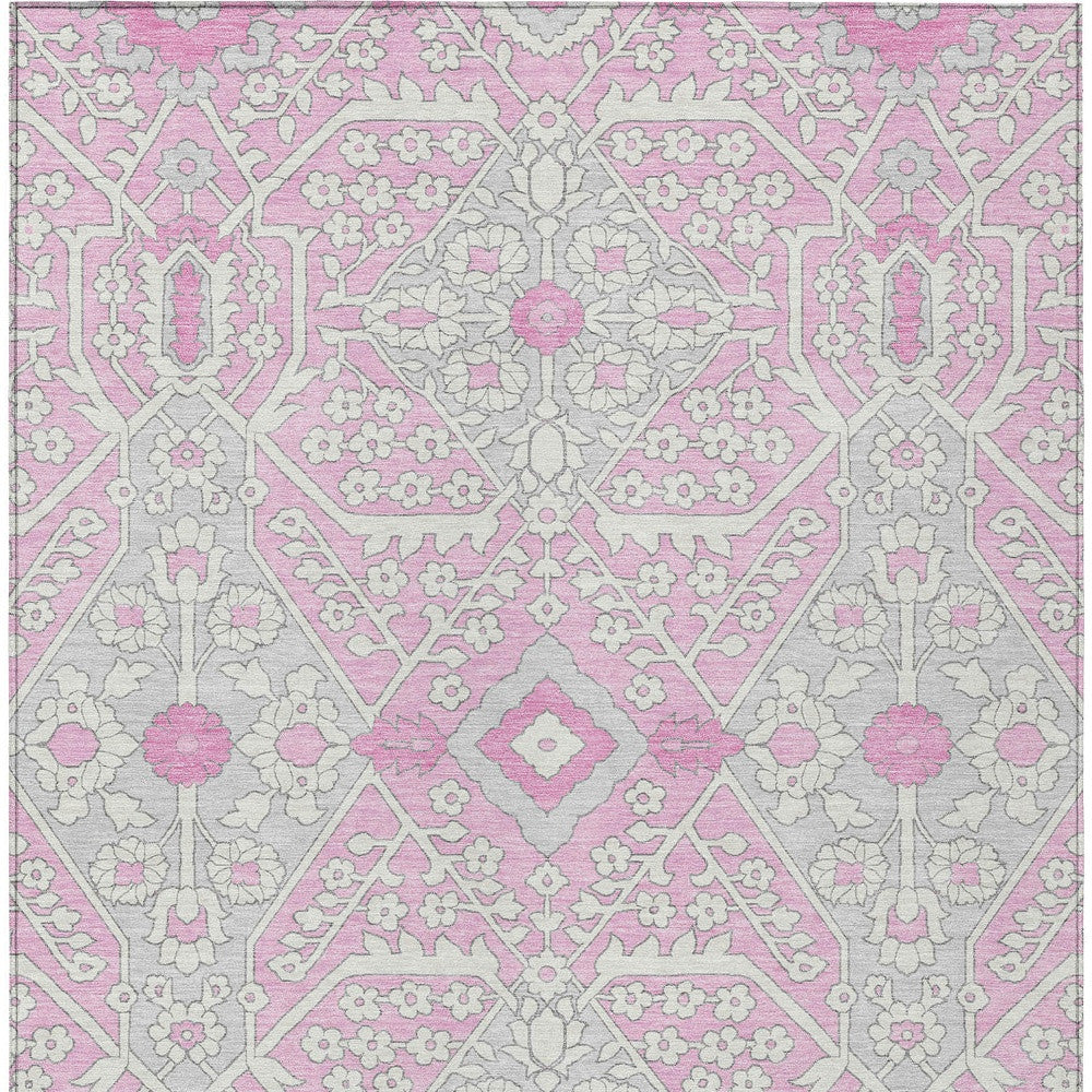 Tabselect Home Line 5' X 8' Pink Ivory And Gray Floral Washable Indoor Outdoor Area Rug