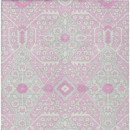 Tabselect Home Line 5' X 8' Pink Ivory And Gray Floral Washable Indoor Outdoor Area Rug