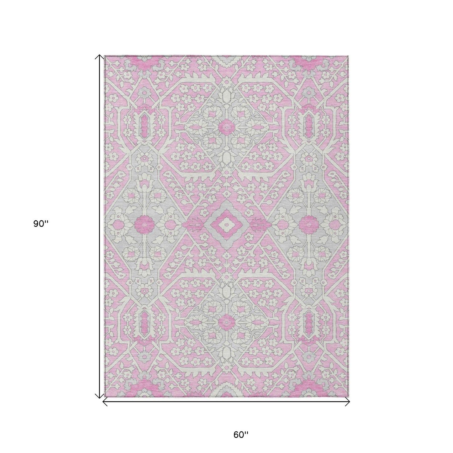 Tabselect Home Line 5' X 8' Pink Ivory And Gray Floral Washable Indoor Outdoor Area Rug
