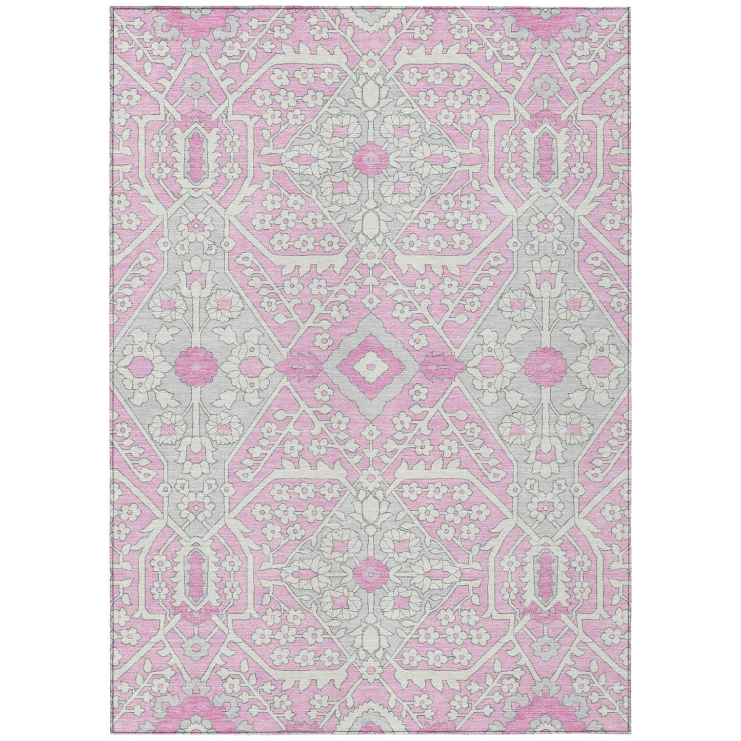 Tabselect Home Line 5' X 8' Pink Ivory And Gray Floral Washable Indoor Outdoor Area Rug