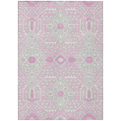 Tabselect Home Line 5' X 8' Pink Ivory And Gray Floral Washable Indoor Outdoor Area Rug
